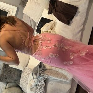 Pink Embellished Tiered Halter Gown